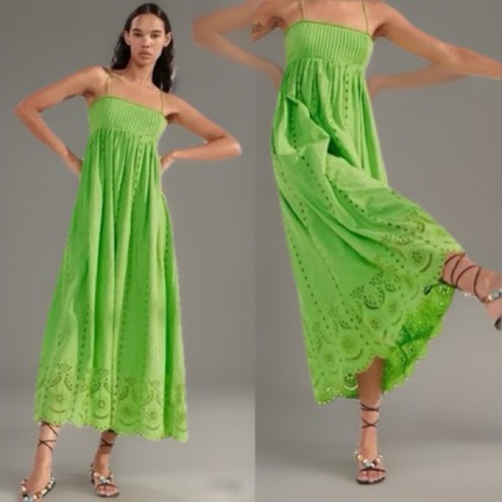Never Worn Zara Lime Green Broderie Anglaise Dress